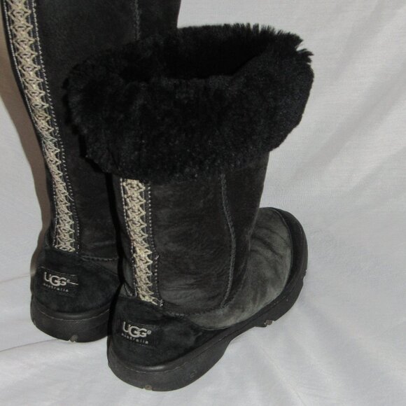 UGG 5340 Ultimate Tall Braid Black Shearling Boots Women's Sz 7 - Picture 4 of 7